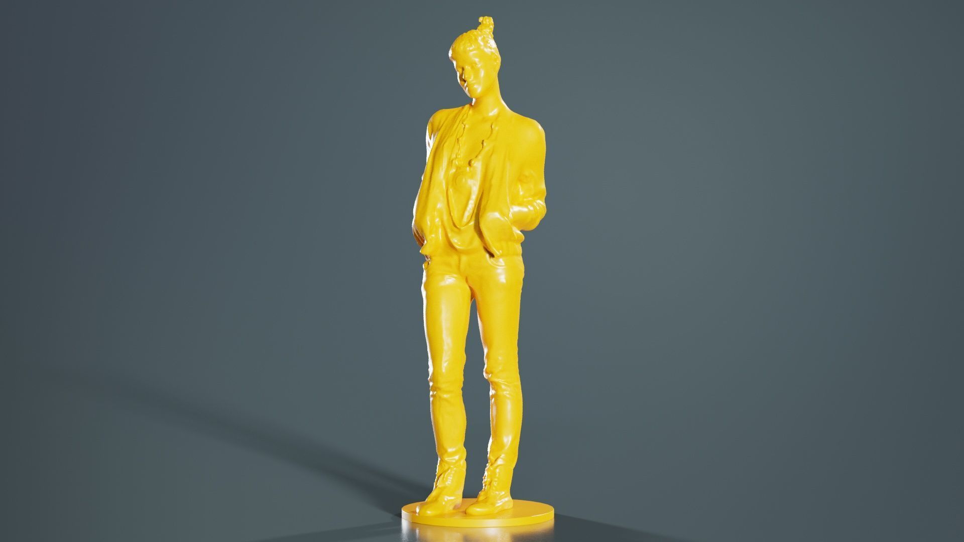 Bun Woman with Hands in Jacket Pockets 3D print model_8