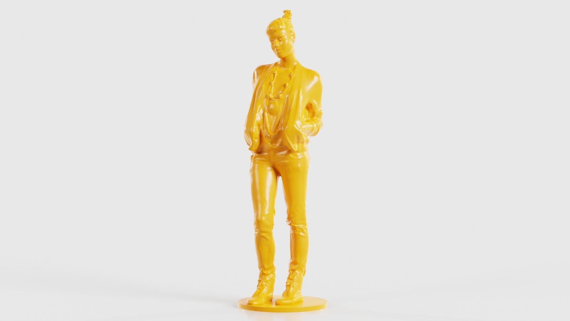Bun Woman with Hands in Jacket Pockets 3D print model_17