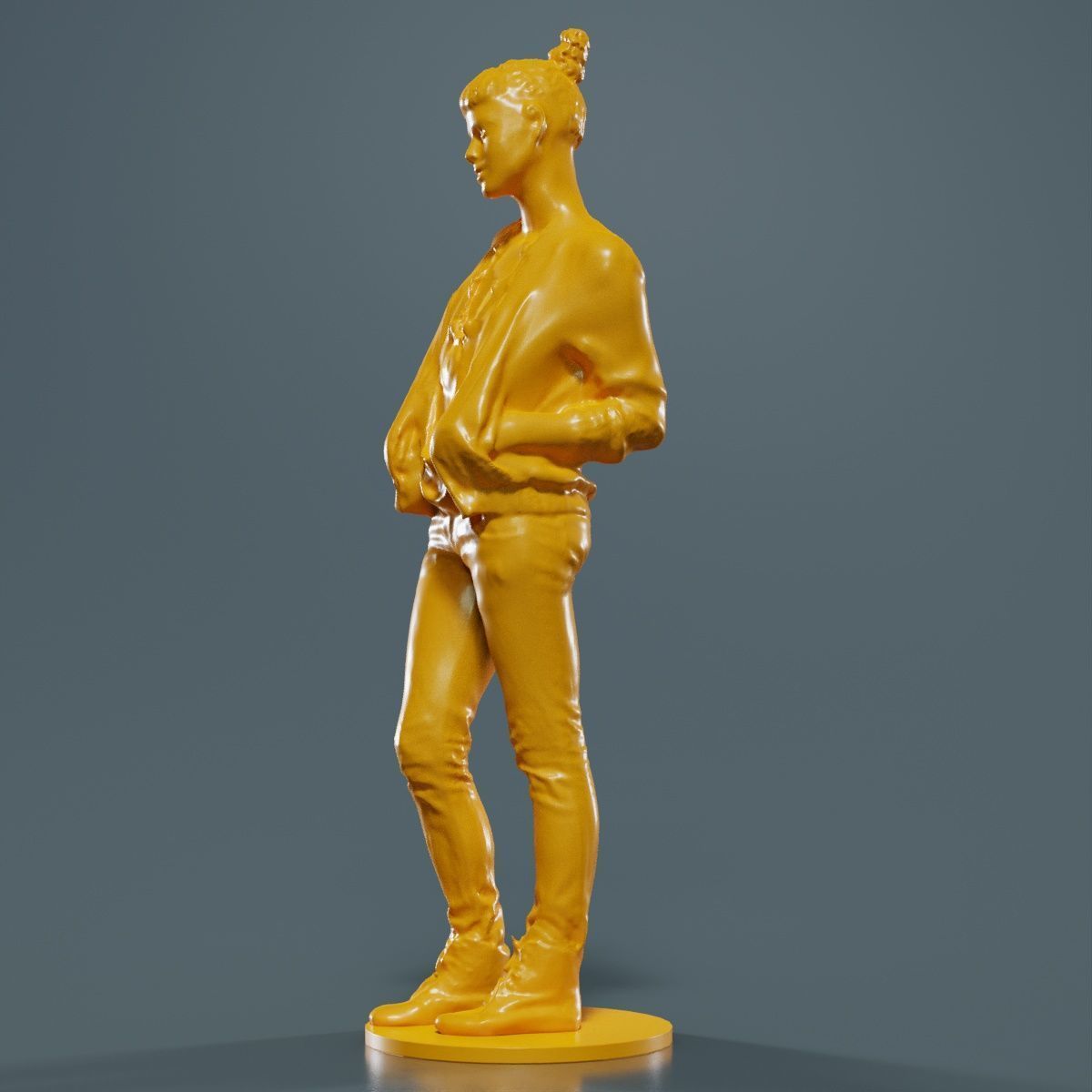 Bun Woman with Hands in Jacket Pockets 3D print model_16