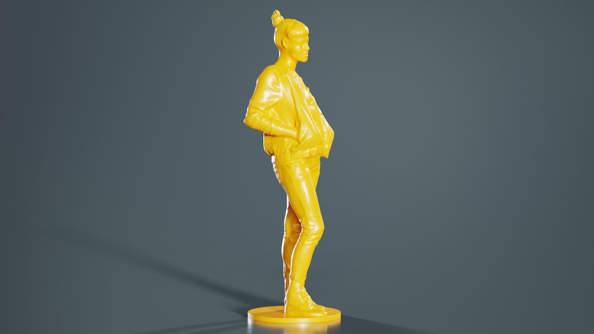 Bun Woman with Hands in Jacket Pockets 3D print model_6