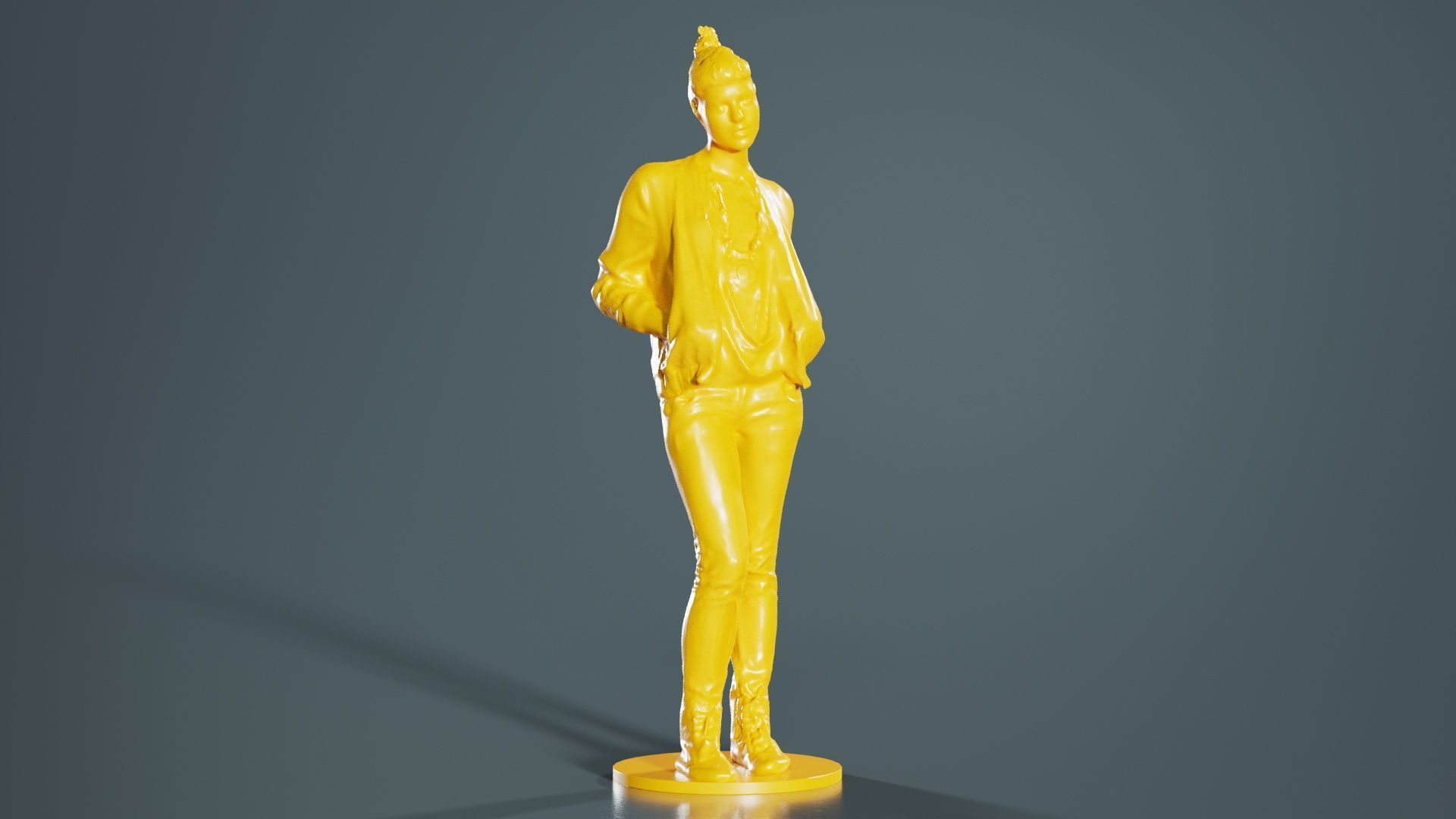 Bun Woman with Hands in Jacket Pockets 3D print model_1