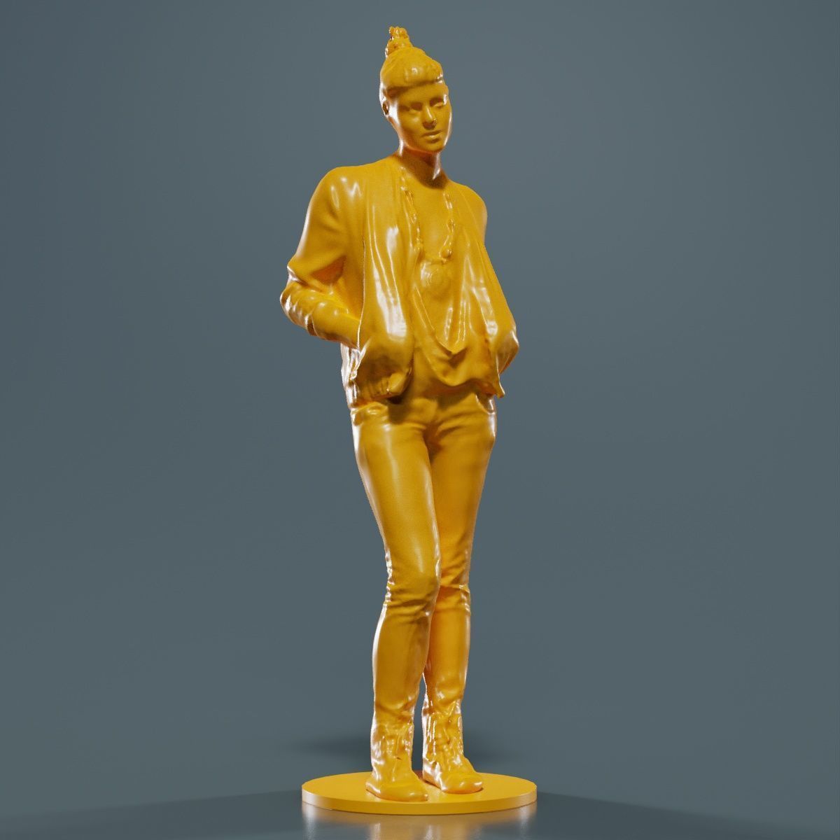 Bun Woman with Hands in Jacket Pockets 3D print model_10