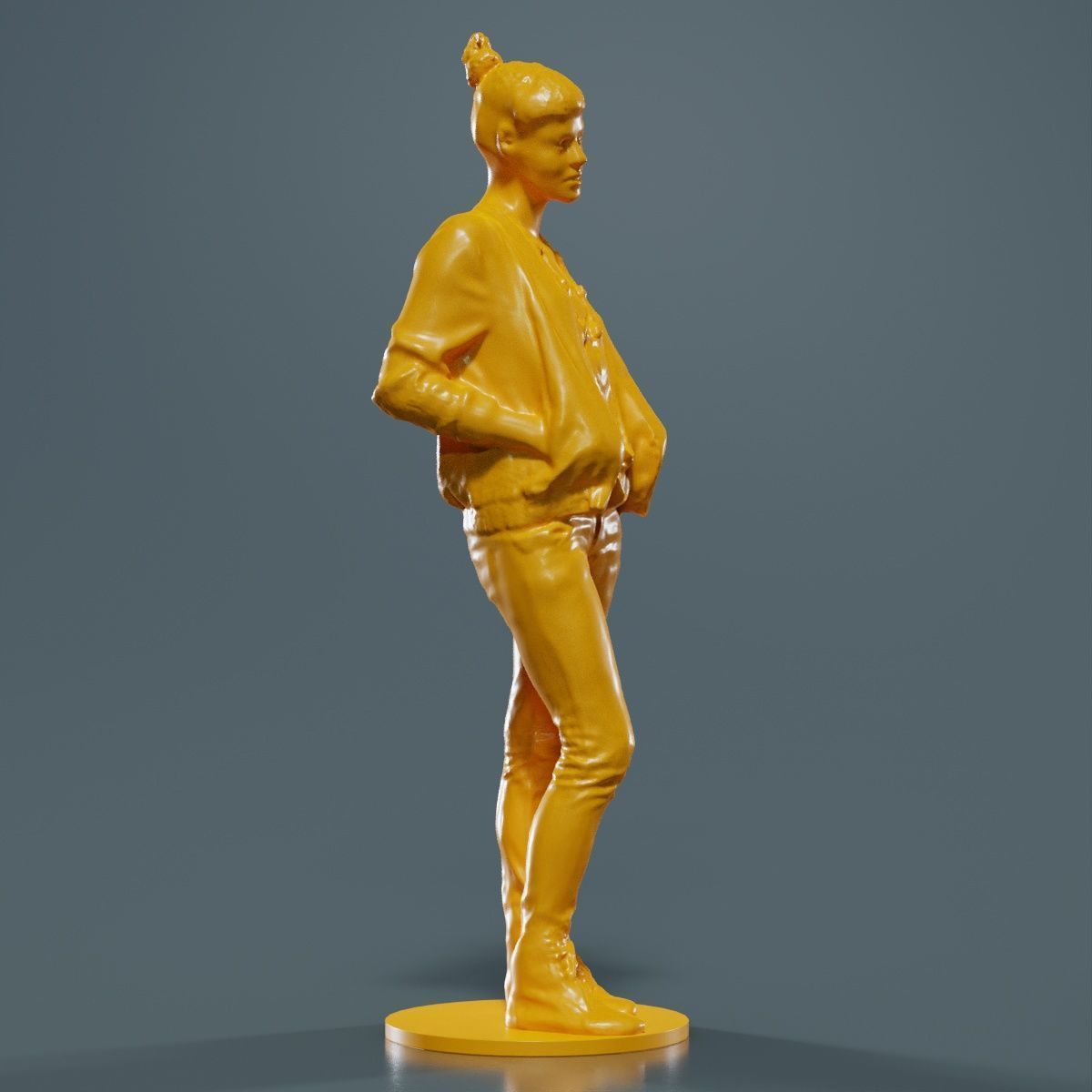 Bun Woman with Hands in Jacket Pockets 3D print model_11