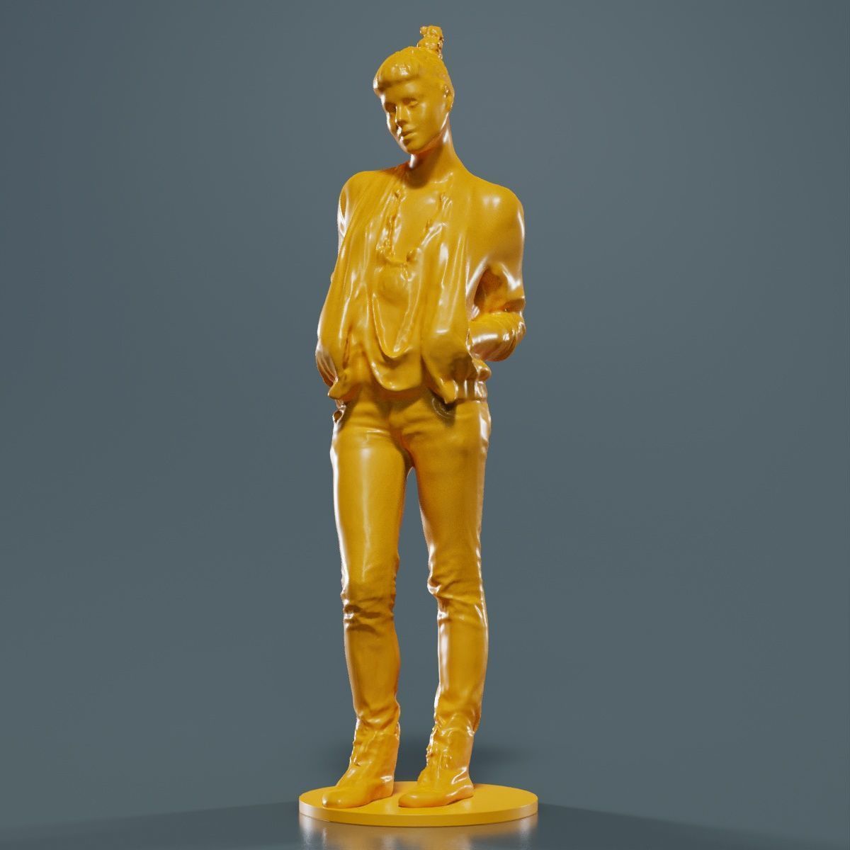 Bun Woman with Hands in Jacket Pockets 3D print model_9