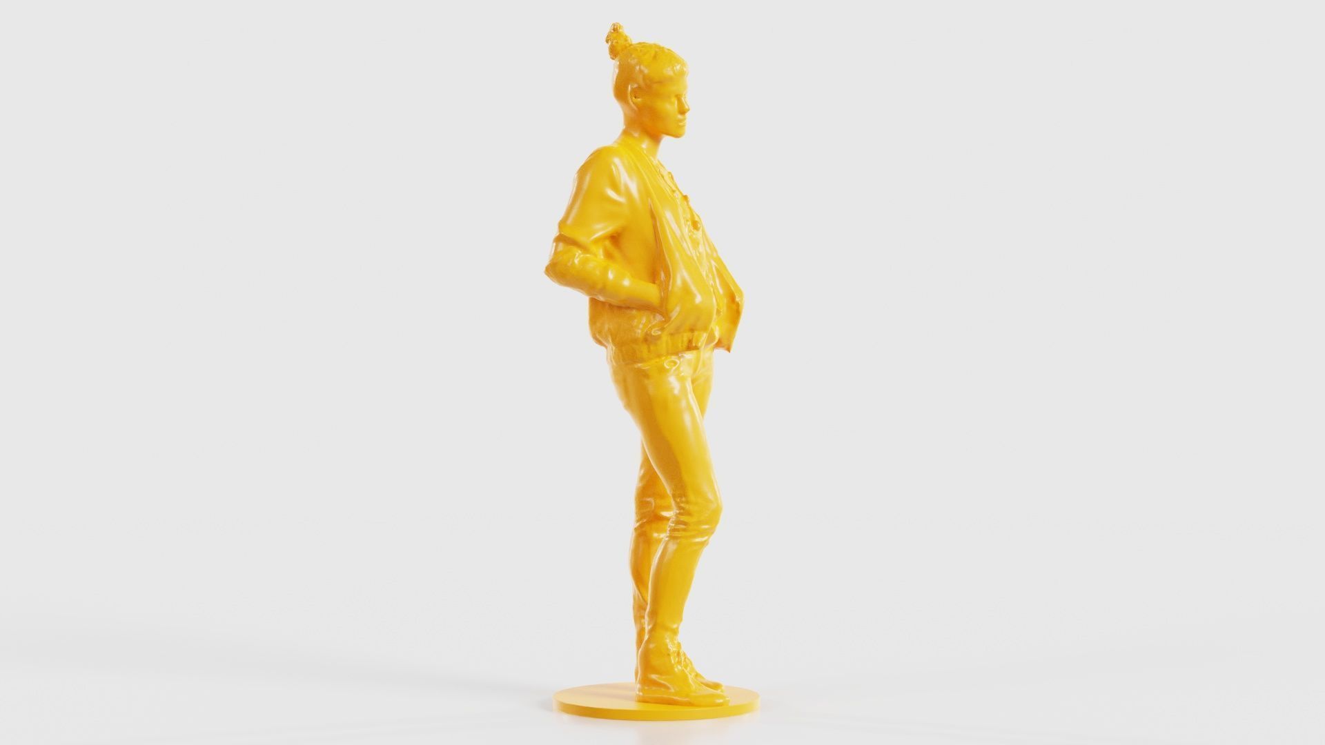 Bun Woman with Hands in Jacket Pockets 3D print model_20