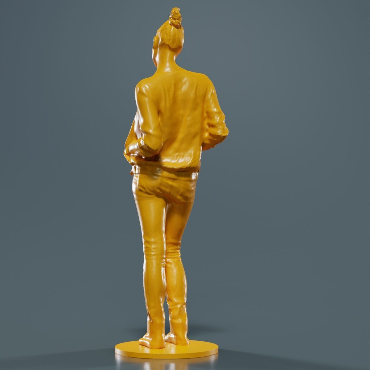 Bun Woman with Hands in Jacket Pockets 3D print model_14