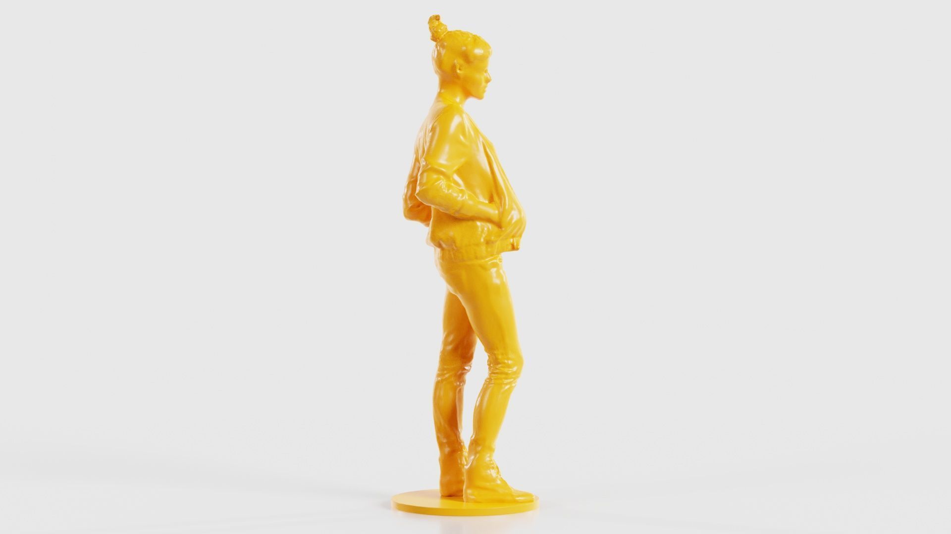 Bun Woman with Hands in Jacket Pockets 3D print model_21