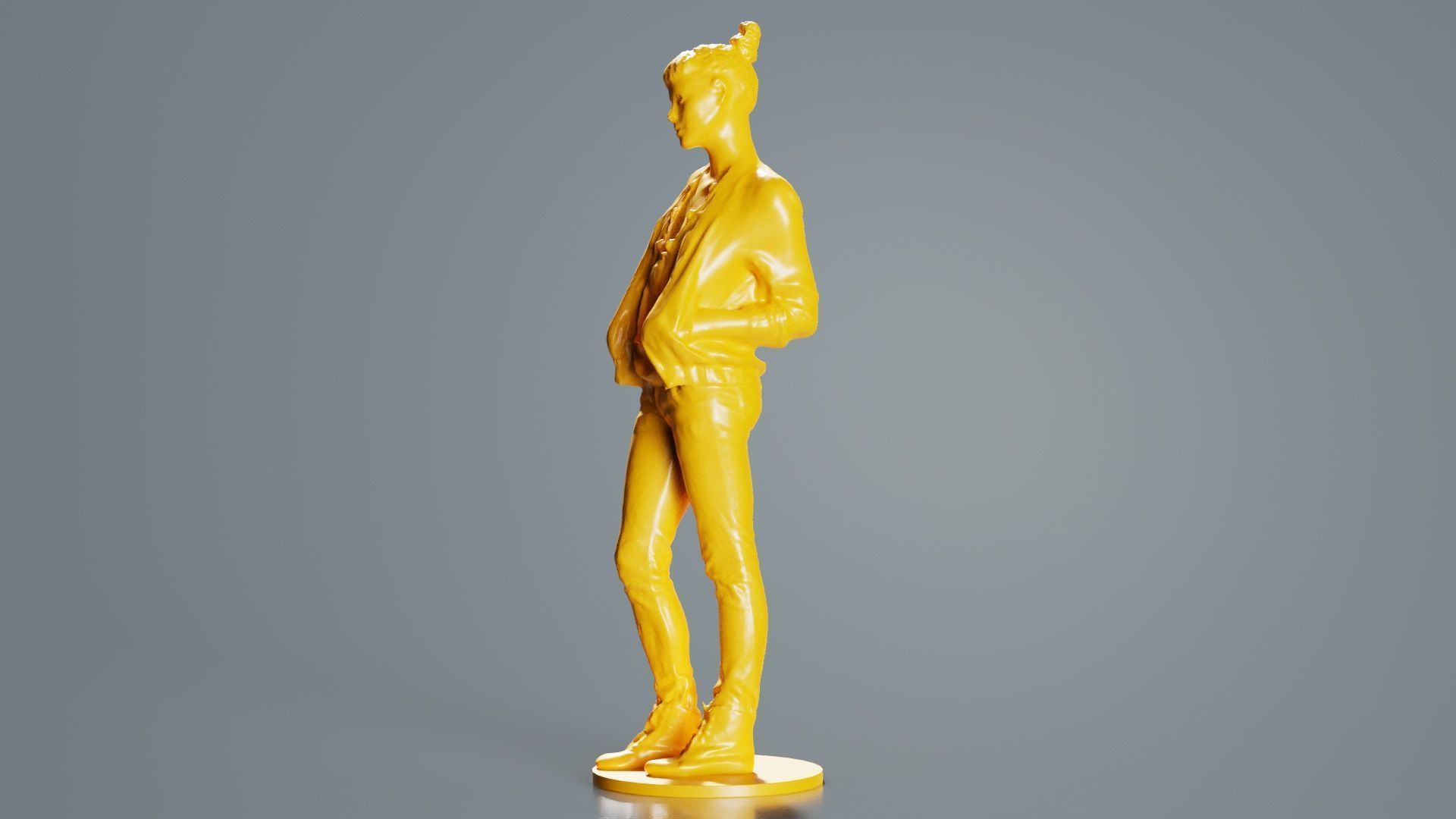 Bun Woman with Hands in Jacket Pockets 3D print model_7
