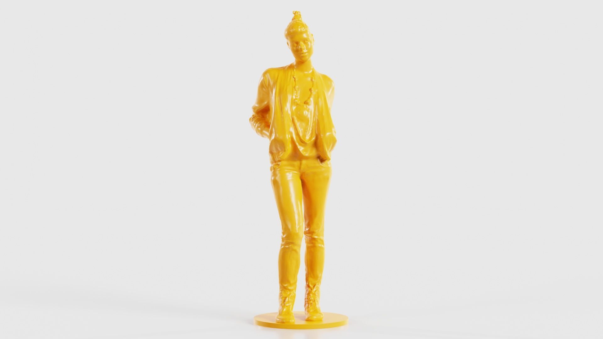 Bun Woman with Hands in Jacket Pockets 3D print model_18