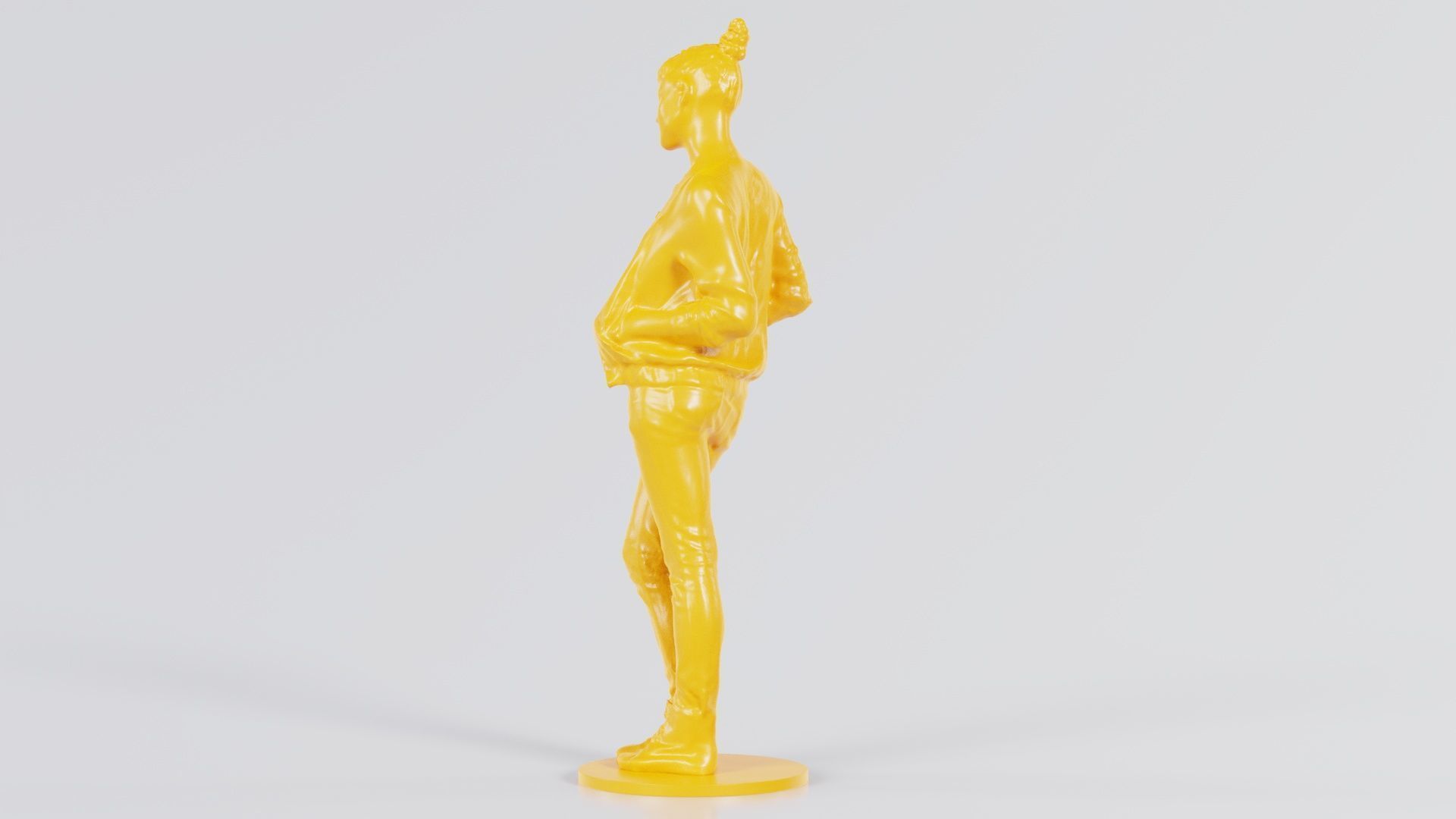 Bun Woman with Hands in Jacket Pockets 3D print model_4