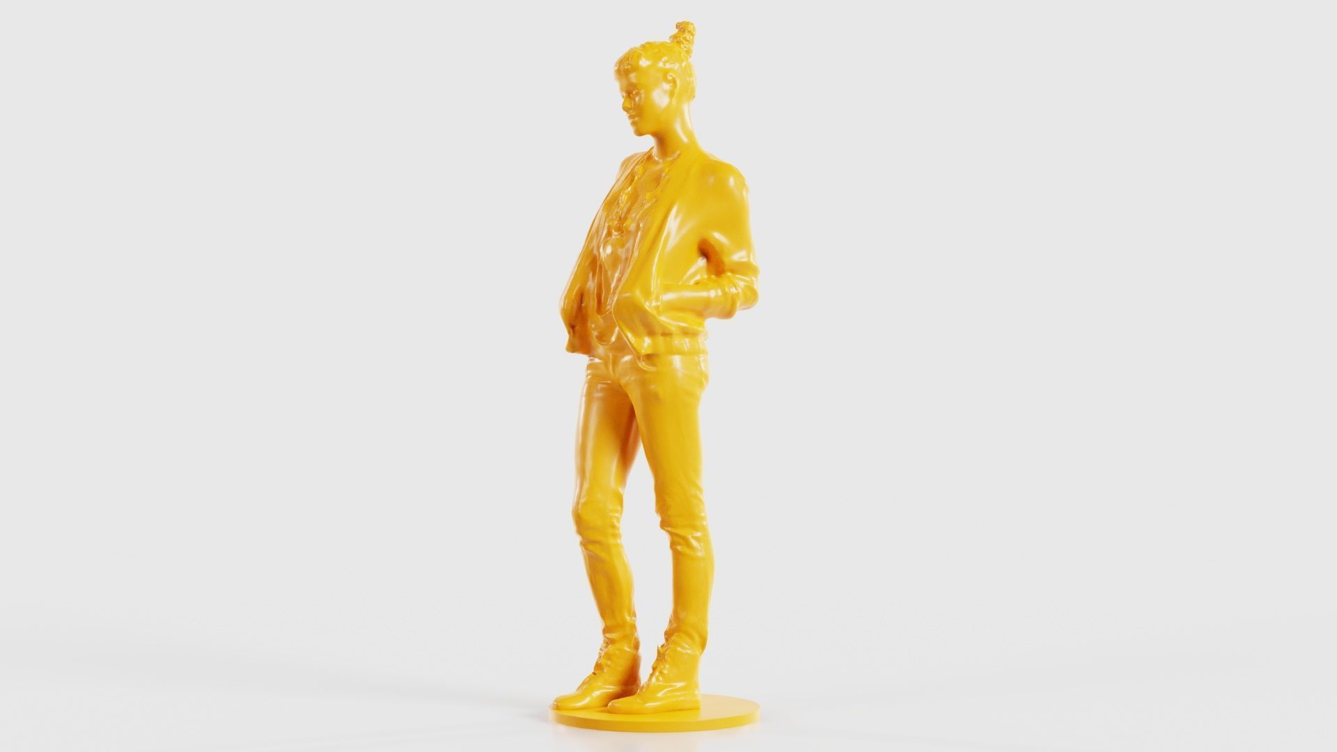 Bun Woman with Hands in Jacket Pockets 3D print model_28