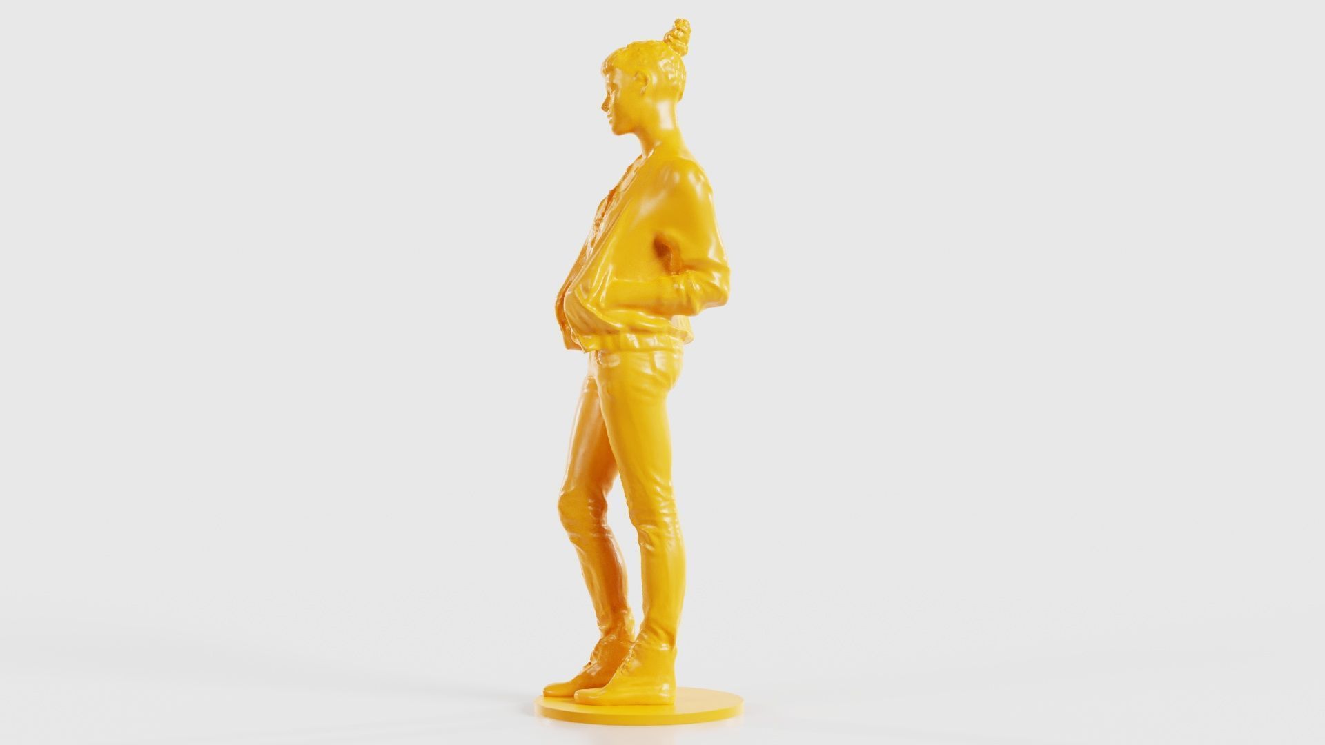 Bun Woman with Hands in Jacket Pockets 3D print model_27