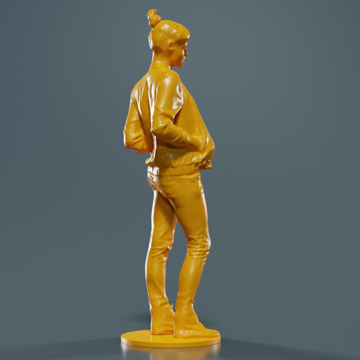 Bun Woman with Hands in Jacket Pockets 3D print model_12