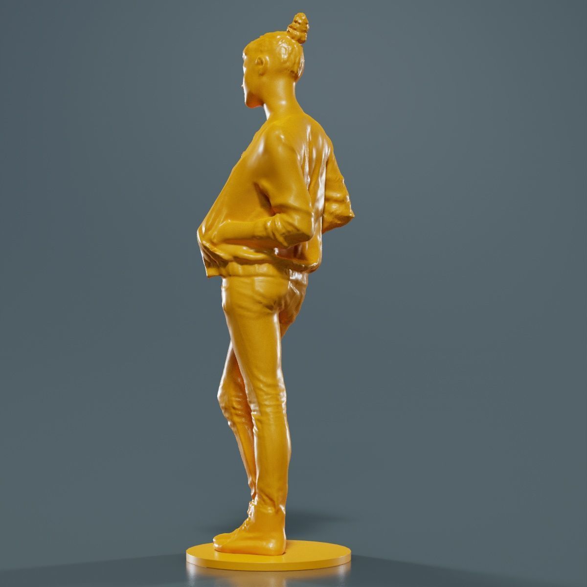 Bun Woman with Hands in Jacket Pockets 3D print model_15