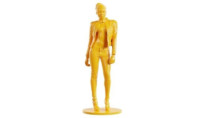 Bun Hair African Woman Wearing Leather Jacket 3D print model