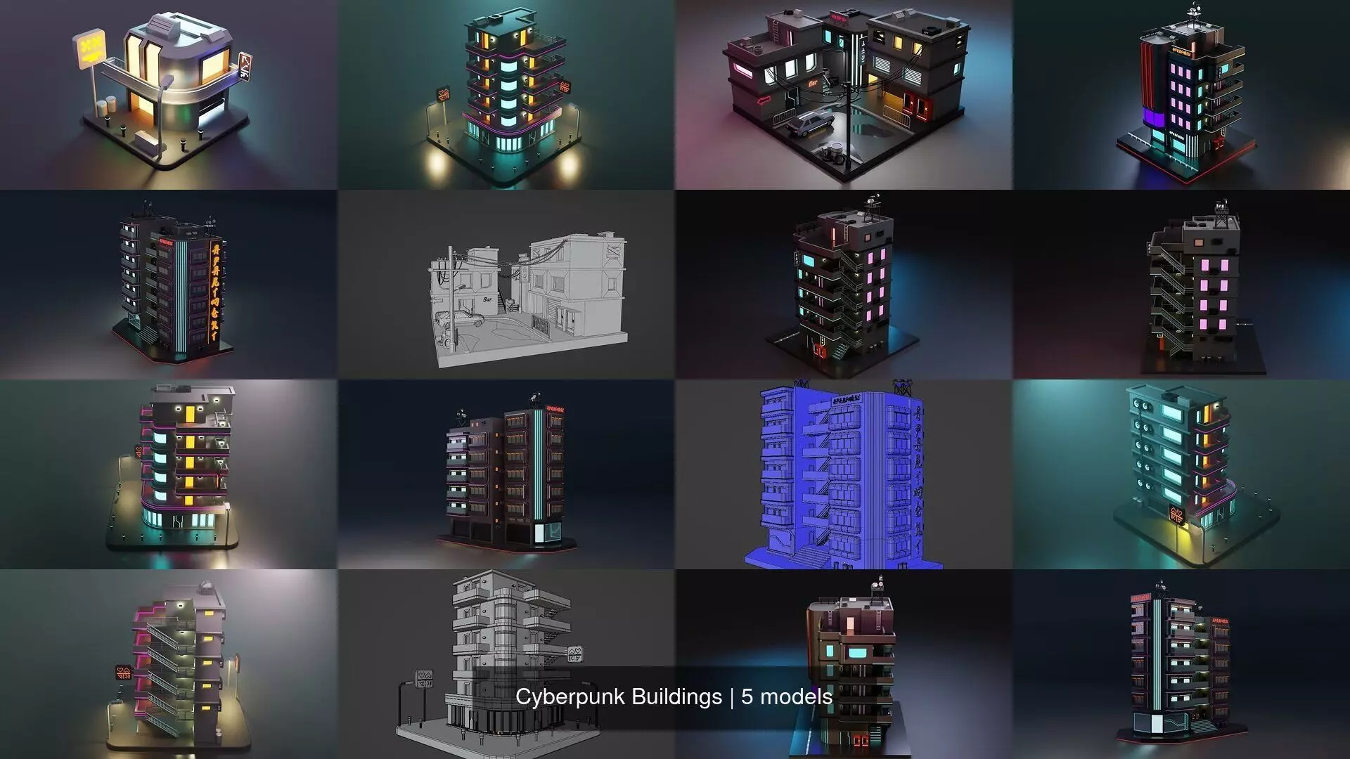Cyberpunk Buildings 3D Model Collection_0