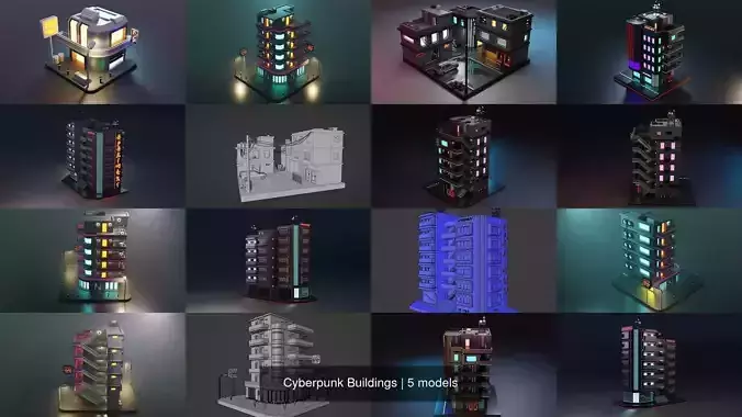 Cyberpunk Buildings 3D Model Collection