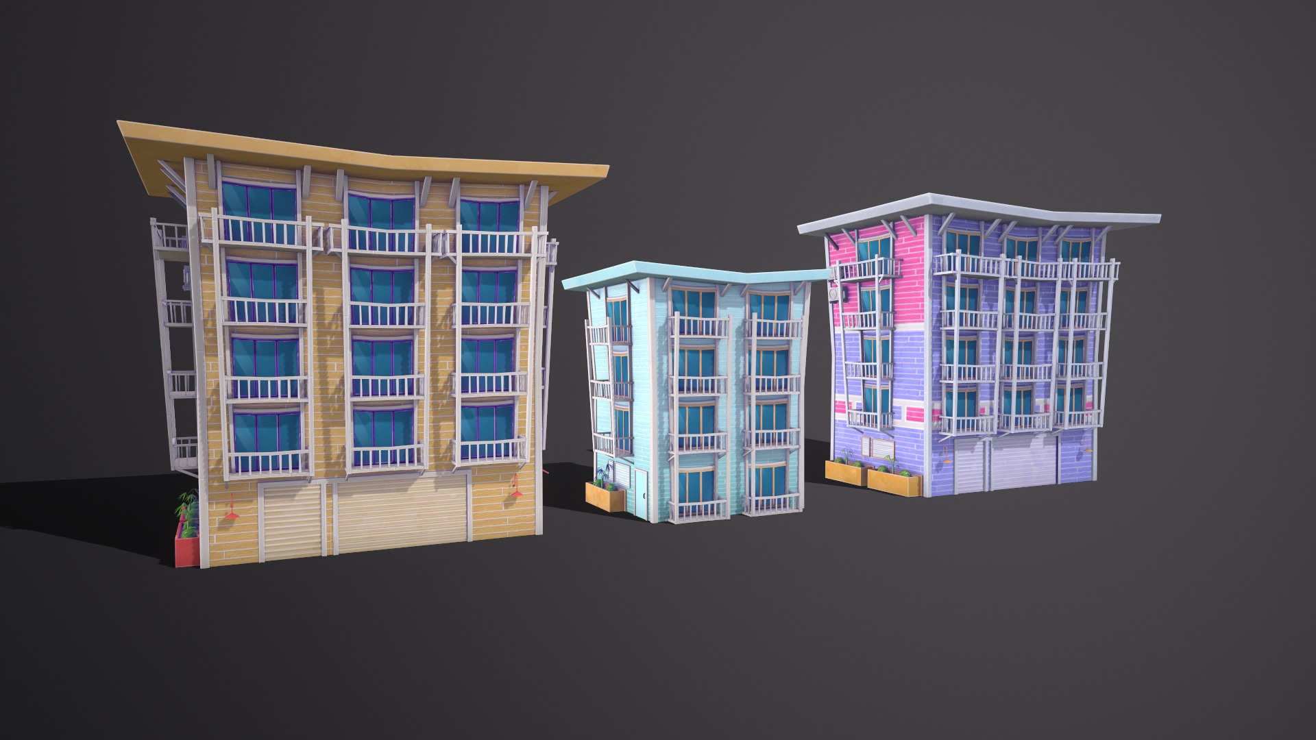 Cartoon pack - Buildings Low-poly 3D model_8