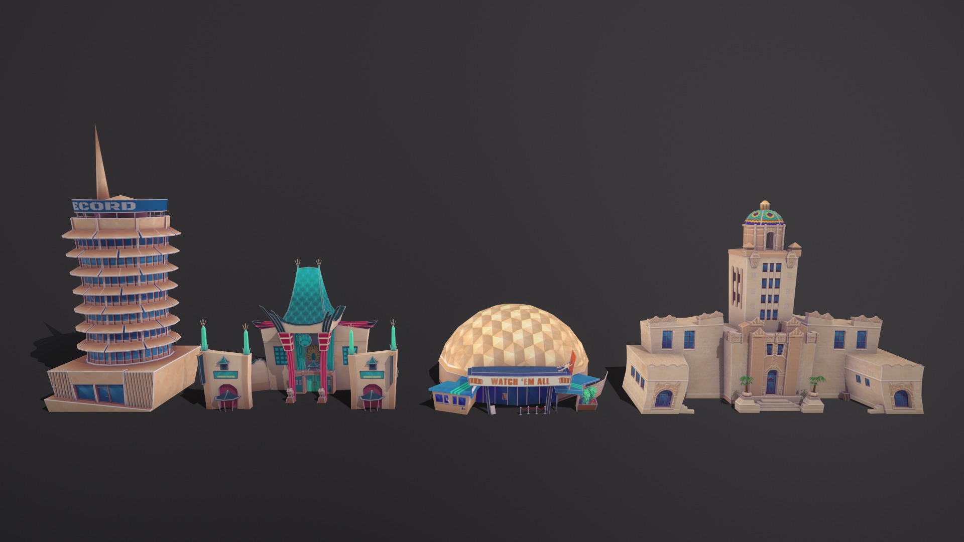 Cartoon pack - Buildings Low-poly 3D model_7