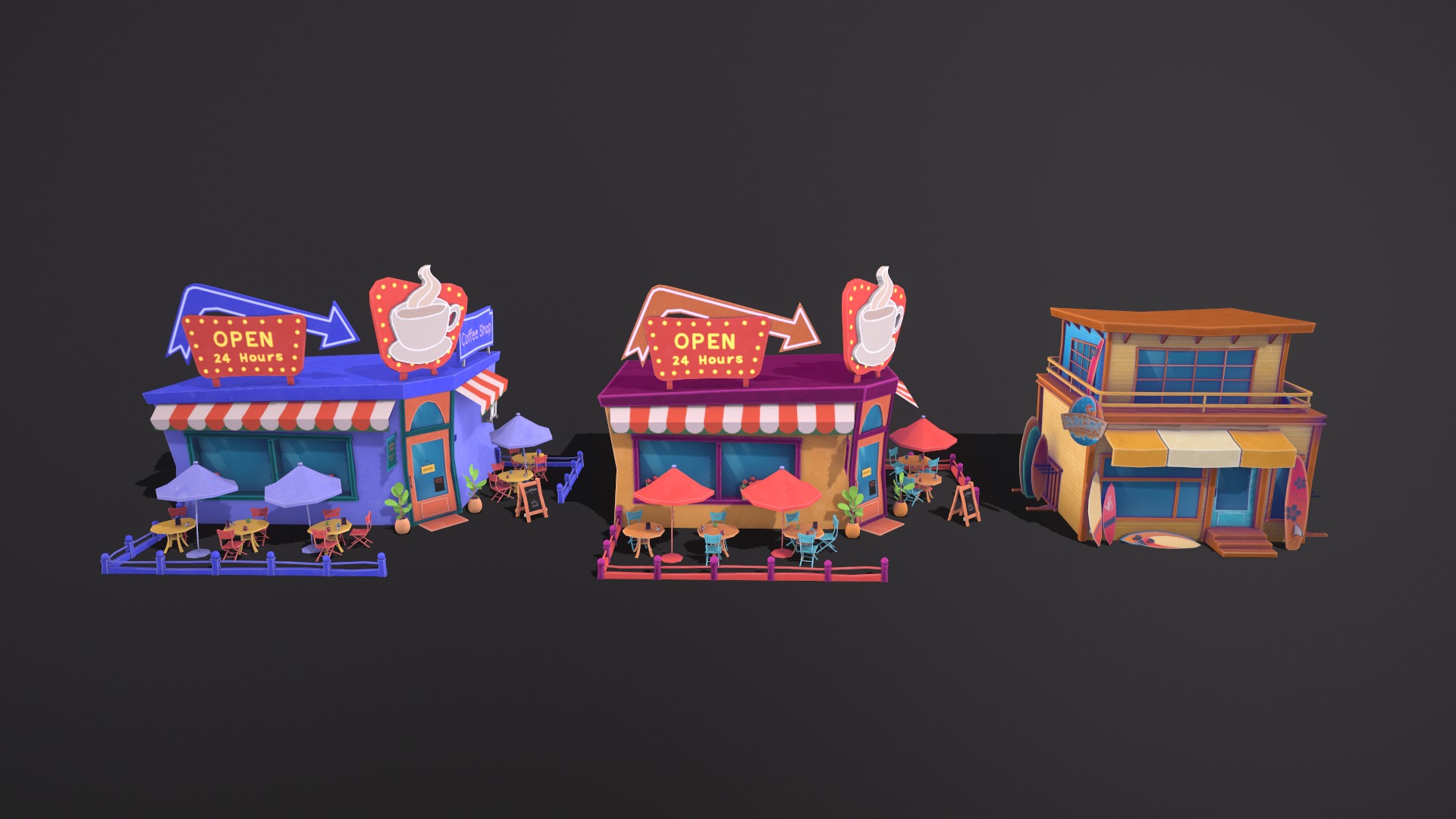 Cartoon pack - Buildings Low-poly 3D model_6