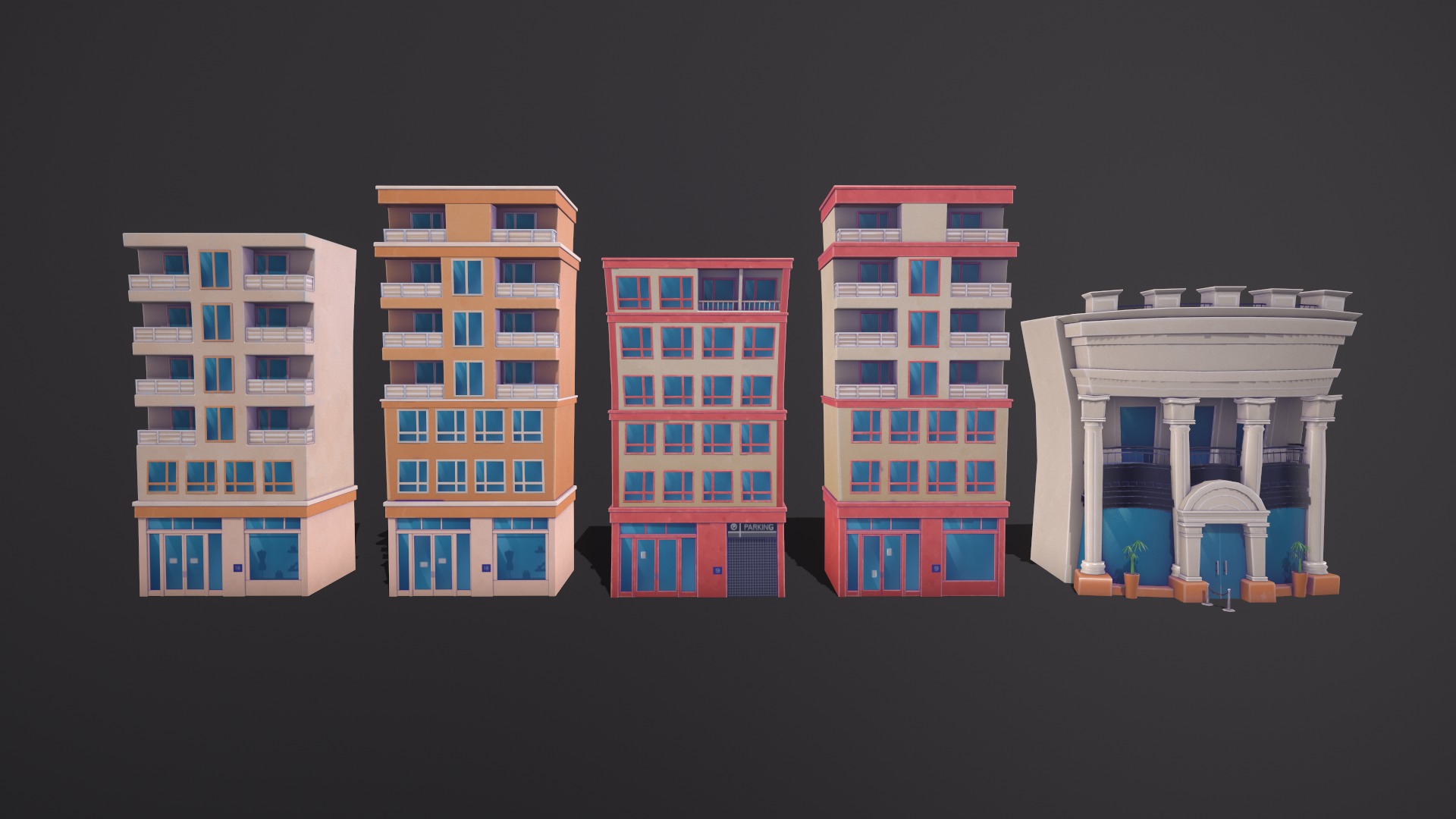 Cartoon pack - Buildings Low-poly 3D model_3