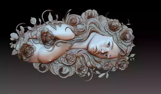 virgo zodiac woman in flowers 3D print model
