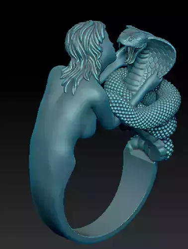 Woman kissing a cobra snake ring