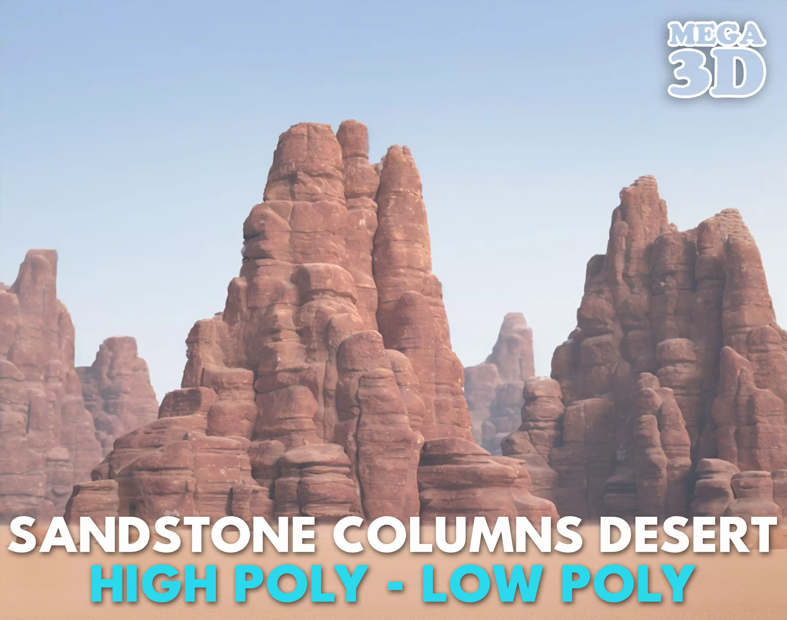 14 Sandstone Columns Desert - 241025 Low-poly 3D model_0