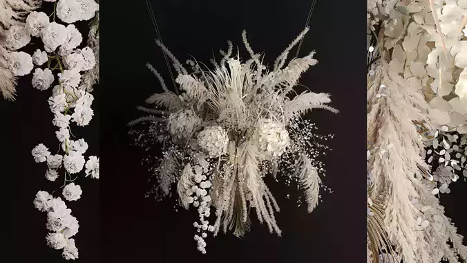 Hanging Installation Bouquet Of Dried Flowers Hydrangea pampas  3D model