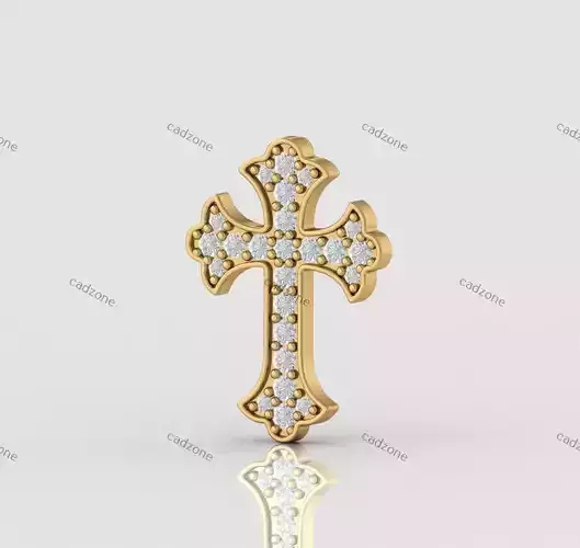 Elegant Cross Pendant with Round Diamonds-3D Model