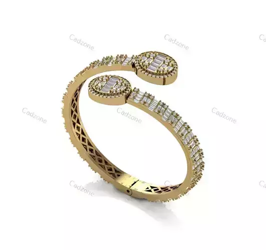 Open Cuff Bracelet with Round And Baguette Diamonds-3D Model