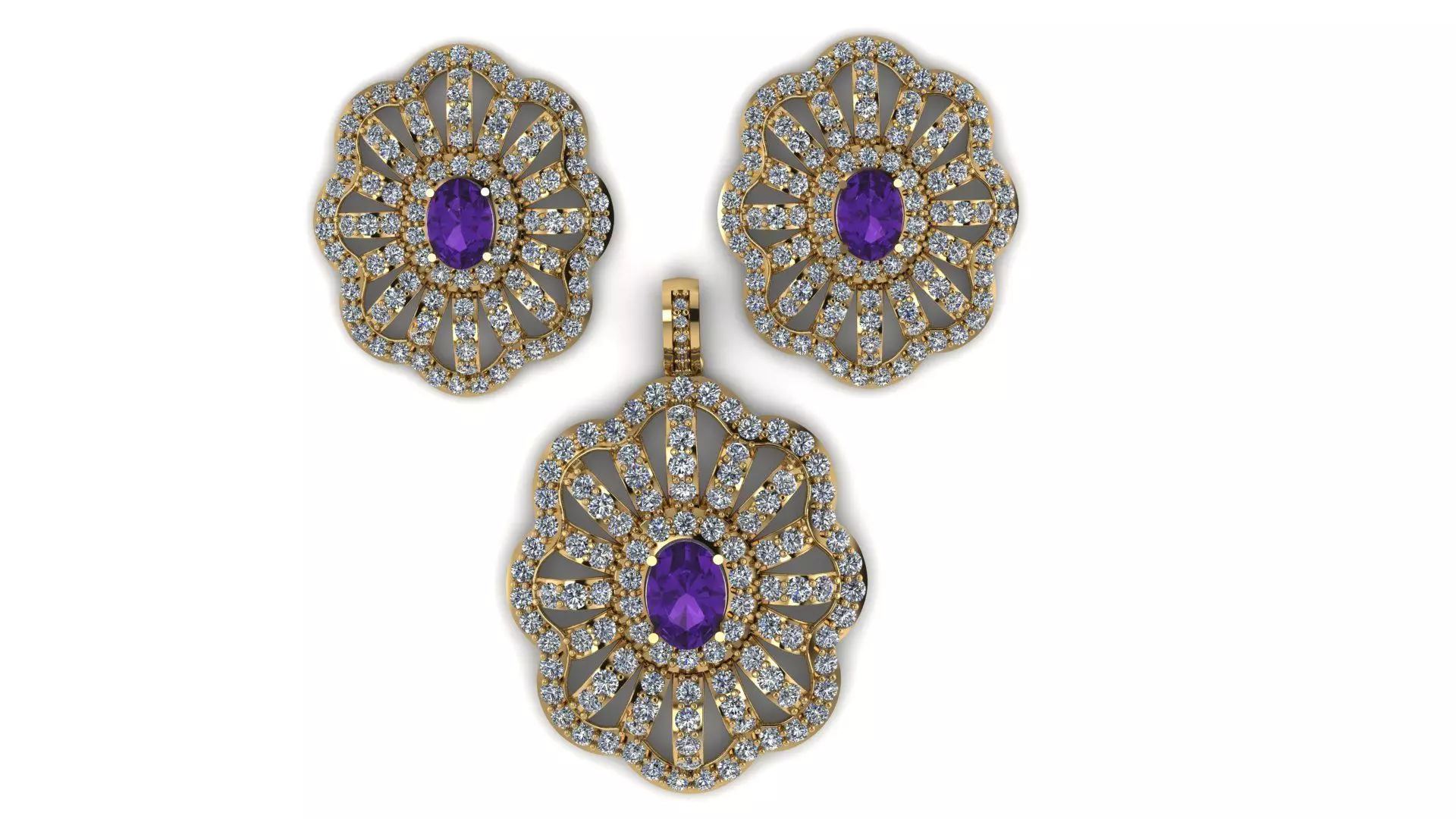 purple stone locket set 3d printable model 3D print model