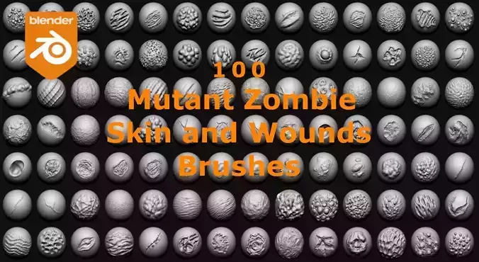 100 Mutant Zombie Skin and Wounds Brushes 3D model