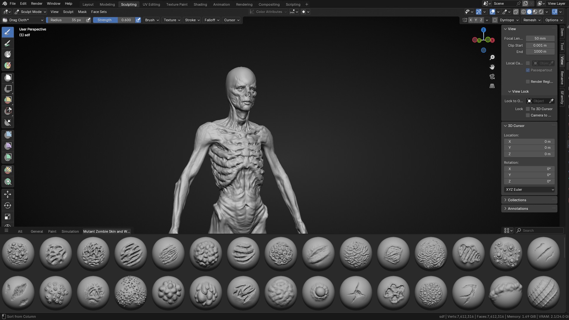 100 Mutant Zombie Skin and Wounds Brushes 3D model_2