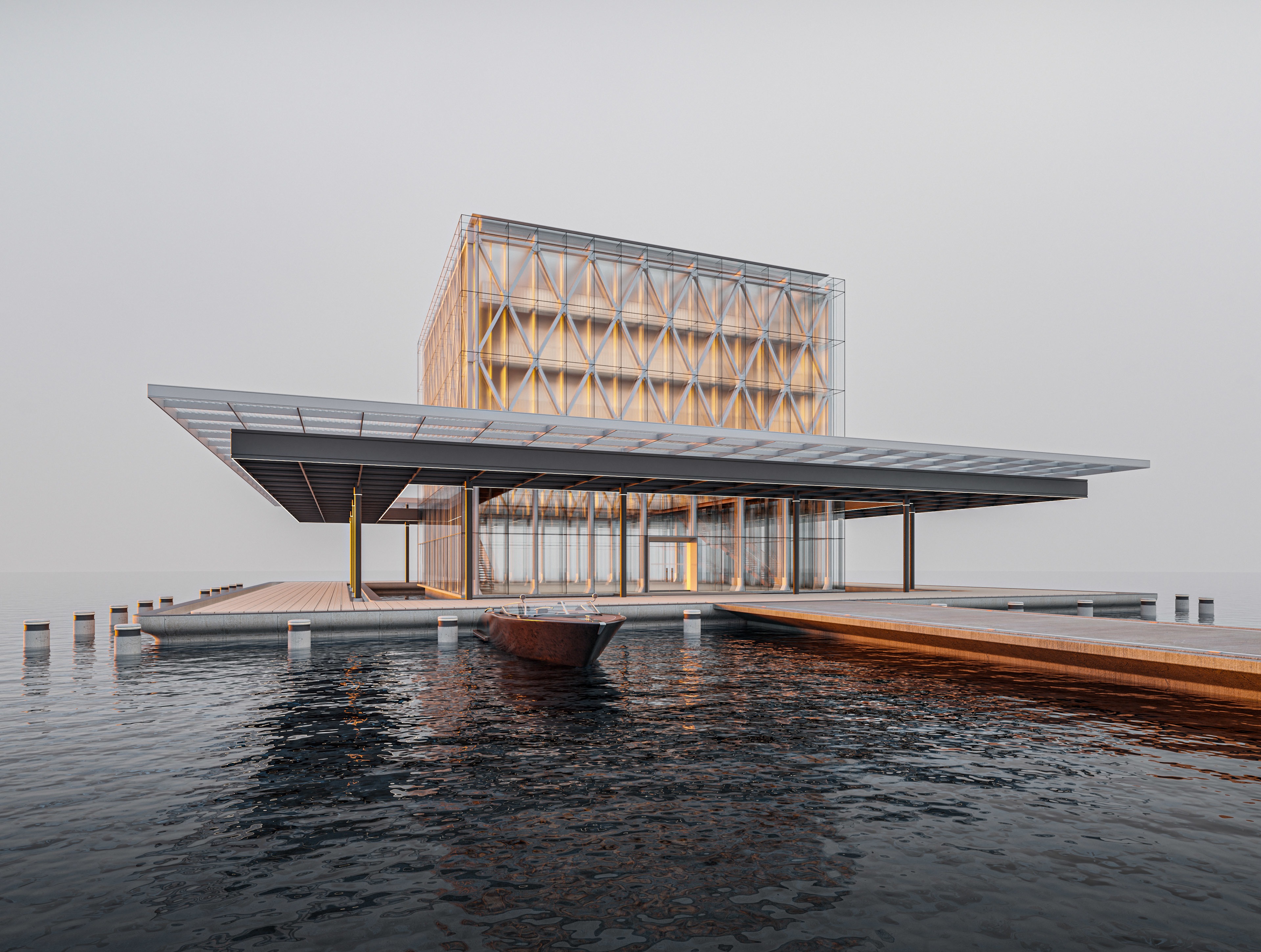 Modern Exibition Pavillion Low-poly 3D model_1