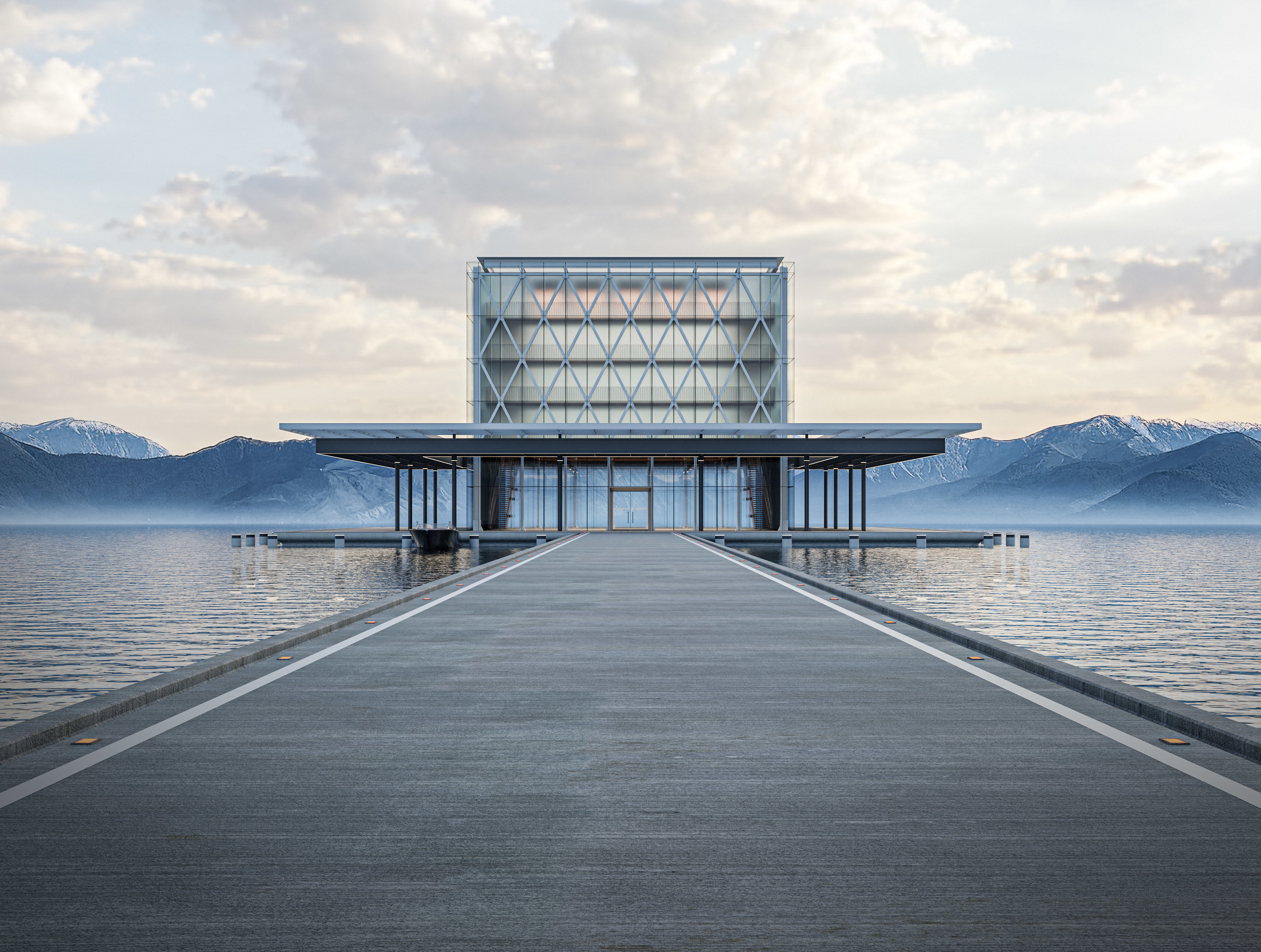 Modern Exibition Pavillion Low-poly 3D model_3