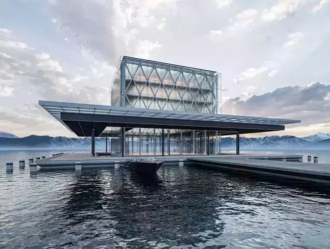 Modern Exibition Pavillion Low-poly 3D model