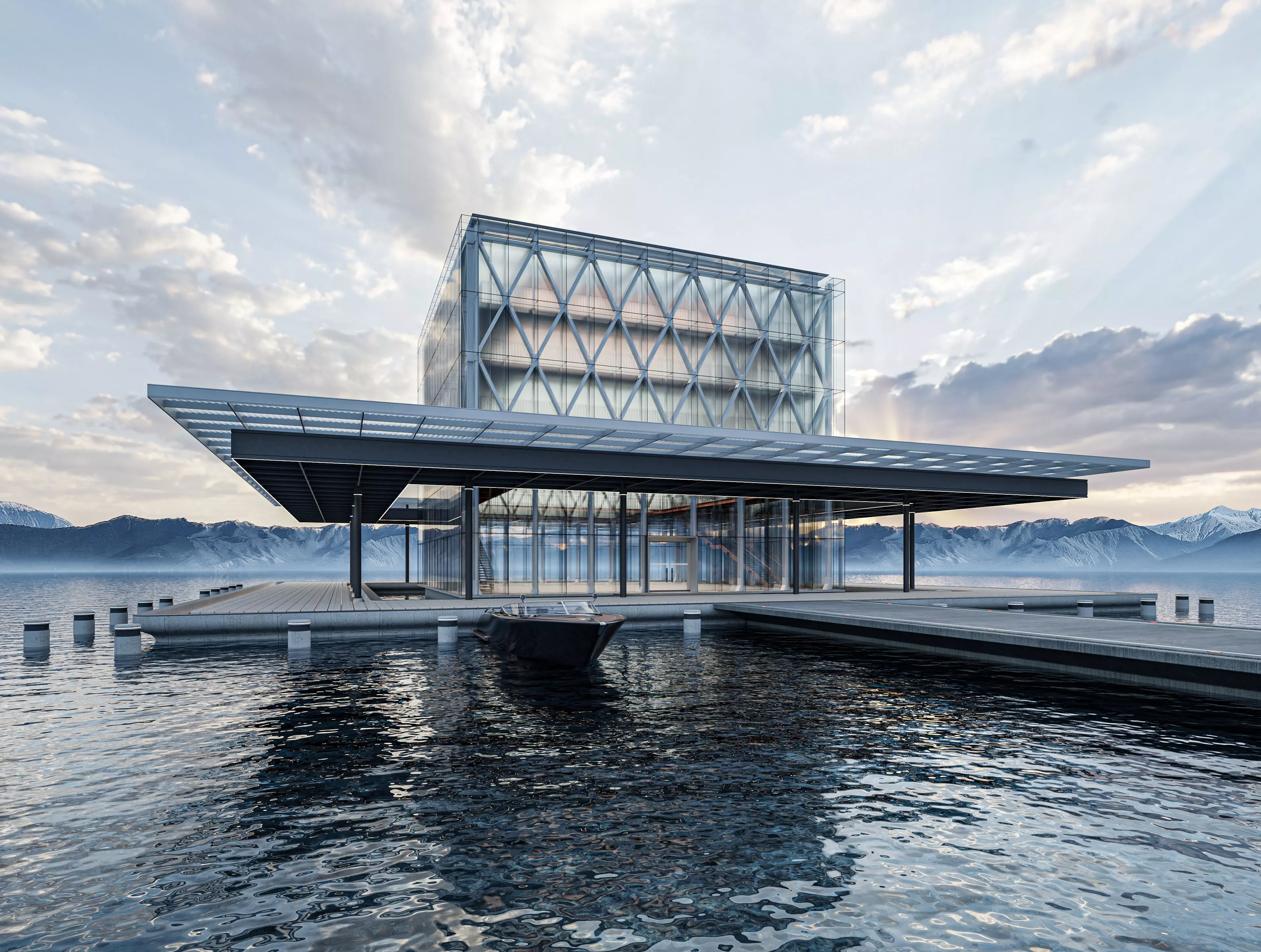 Modern Exibition Pavillion Low-poly 3D model_0