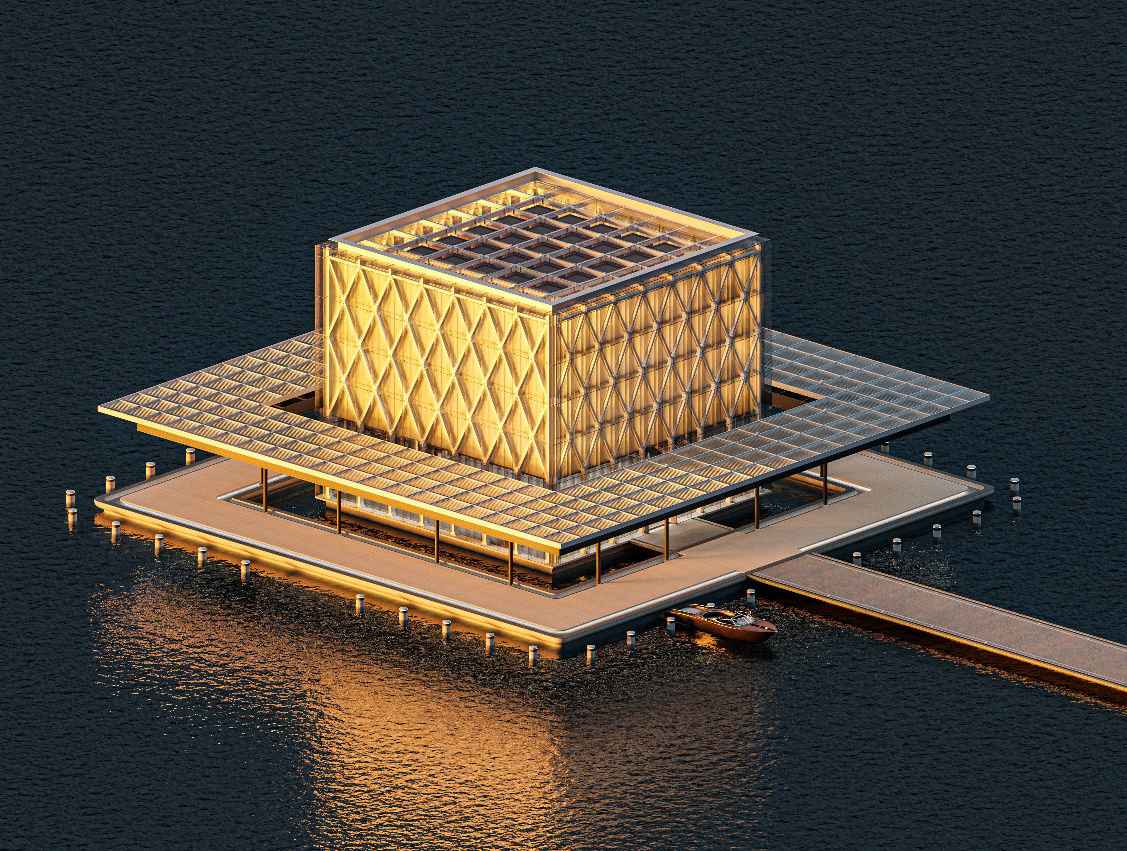 Modern Exibition Pavillion Low-poly 3D model_5
