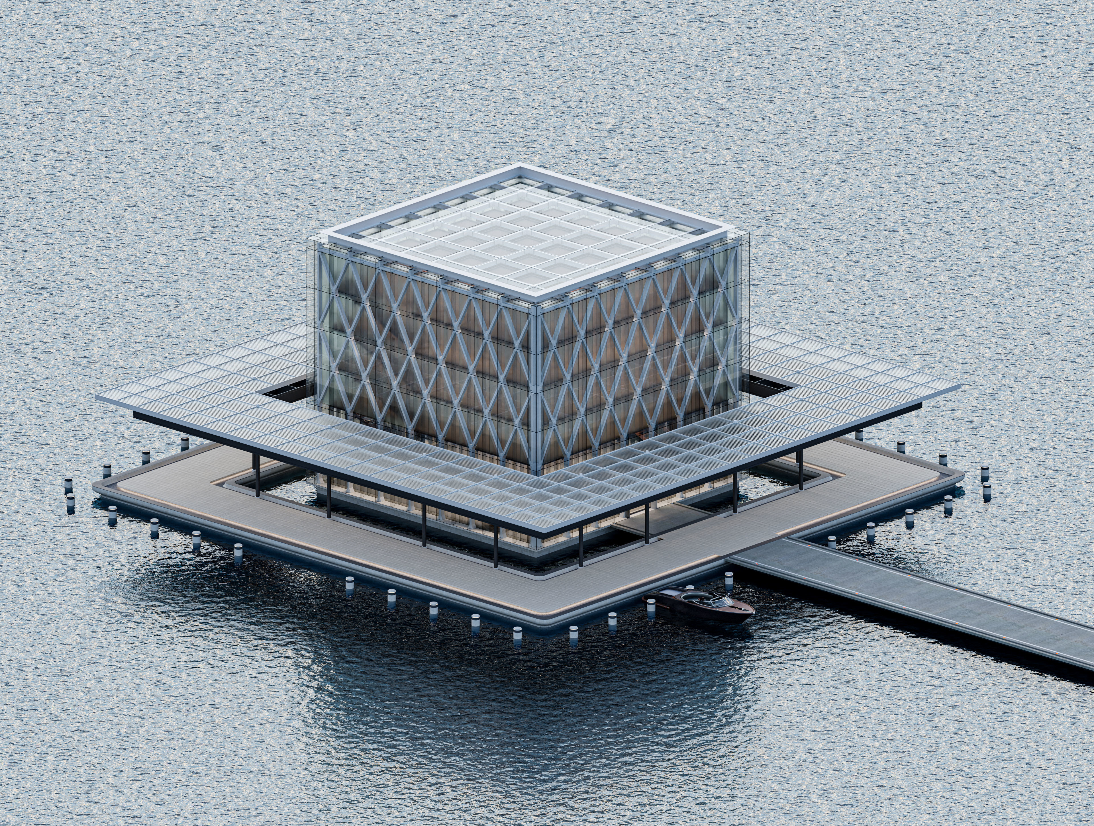 Modern Exibition Pavillion Low-poly 3D model_4