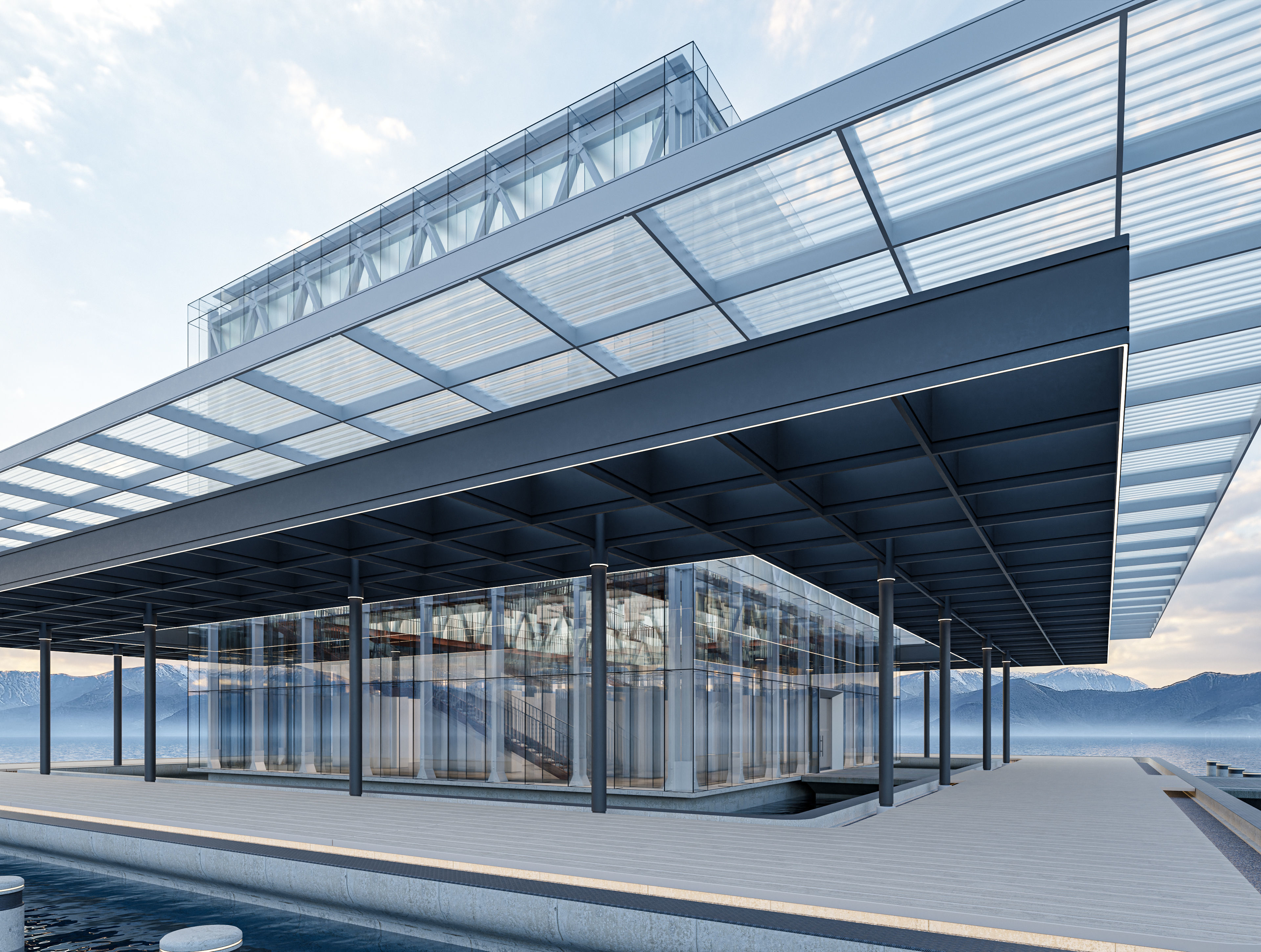 Modern Exibition Pavillion Low-poly 3D model_6