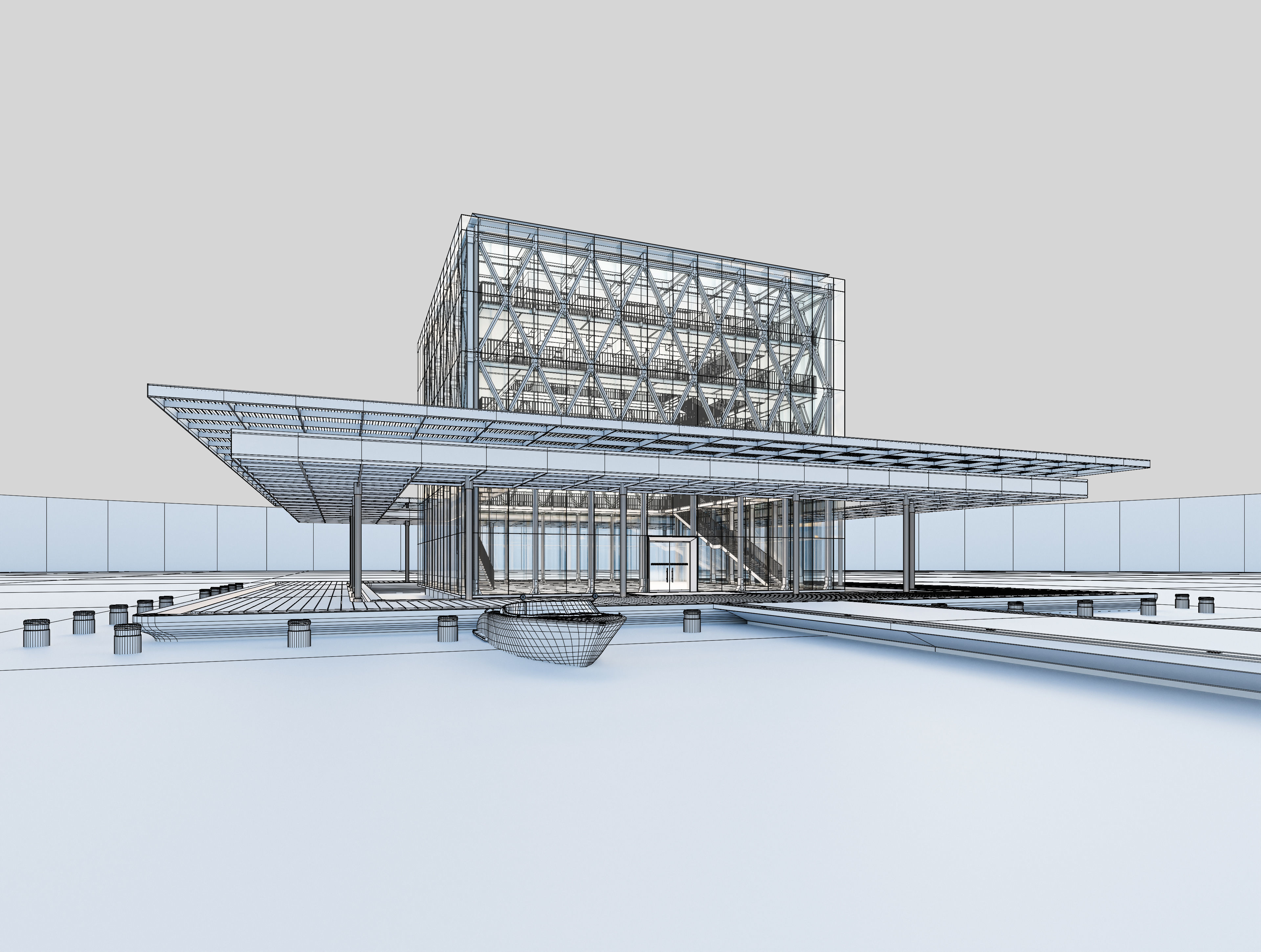 Modern Exibition Pavillion Low-poly 3D model_2