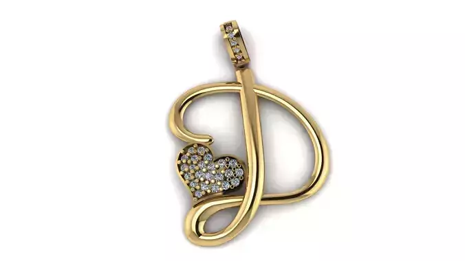 heart and aplhabet d pendant 3d printable model