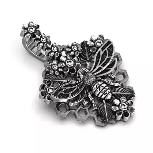 Bee and Floral Ornament Honeycomb Pendant 3dm stl render details