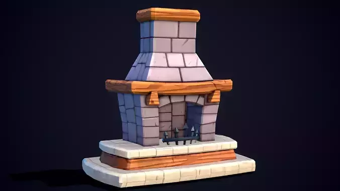 Stylized Fireplace - Lowpoly and Gameready Model Low-poly 3D model