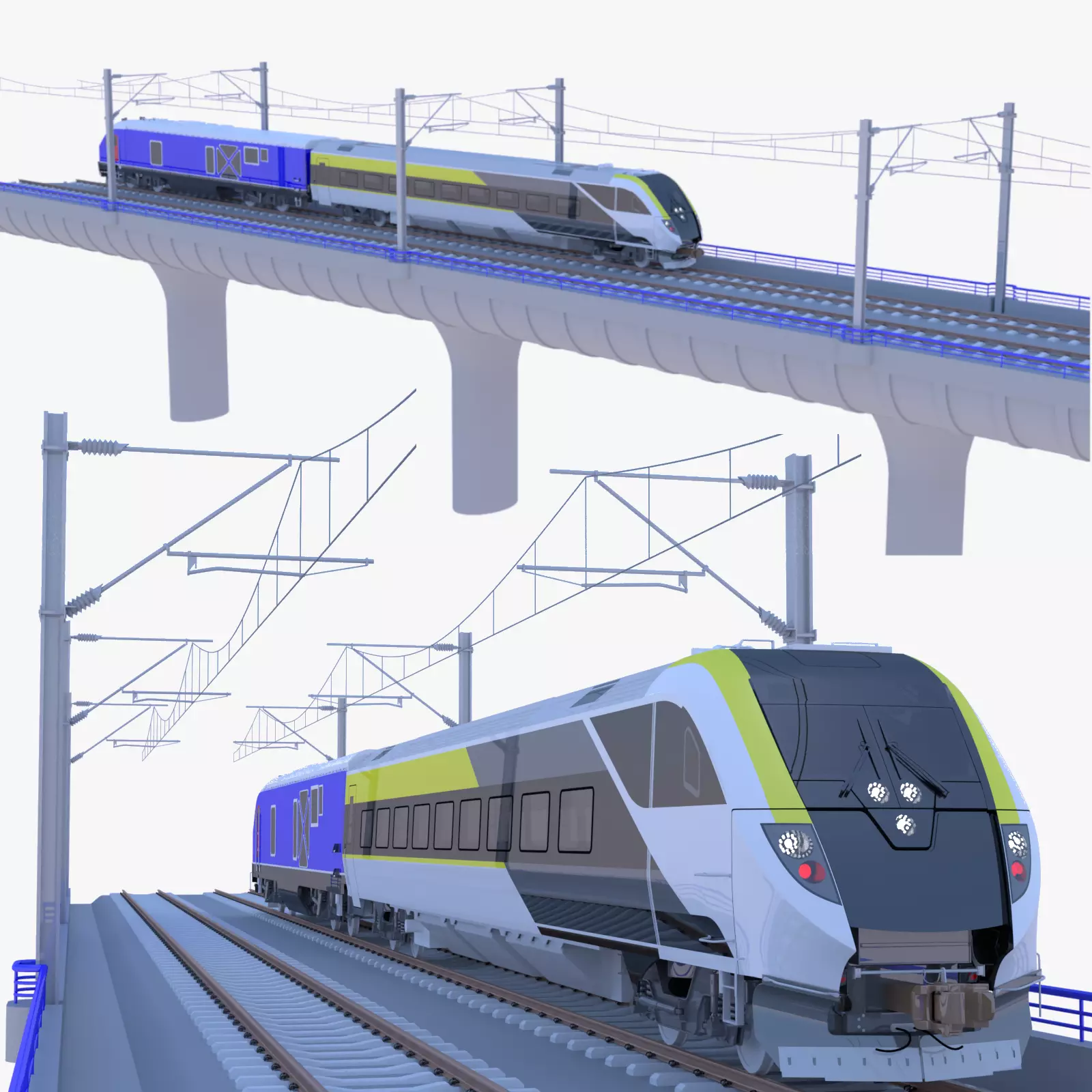 American train on bridge 3D model