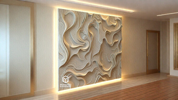 modern panel wall decor set wall relief mural CNC 107 3D model | CGTrader