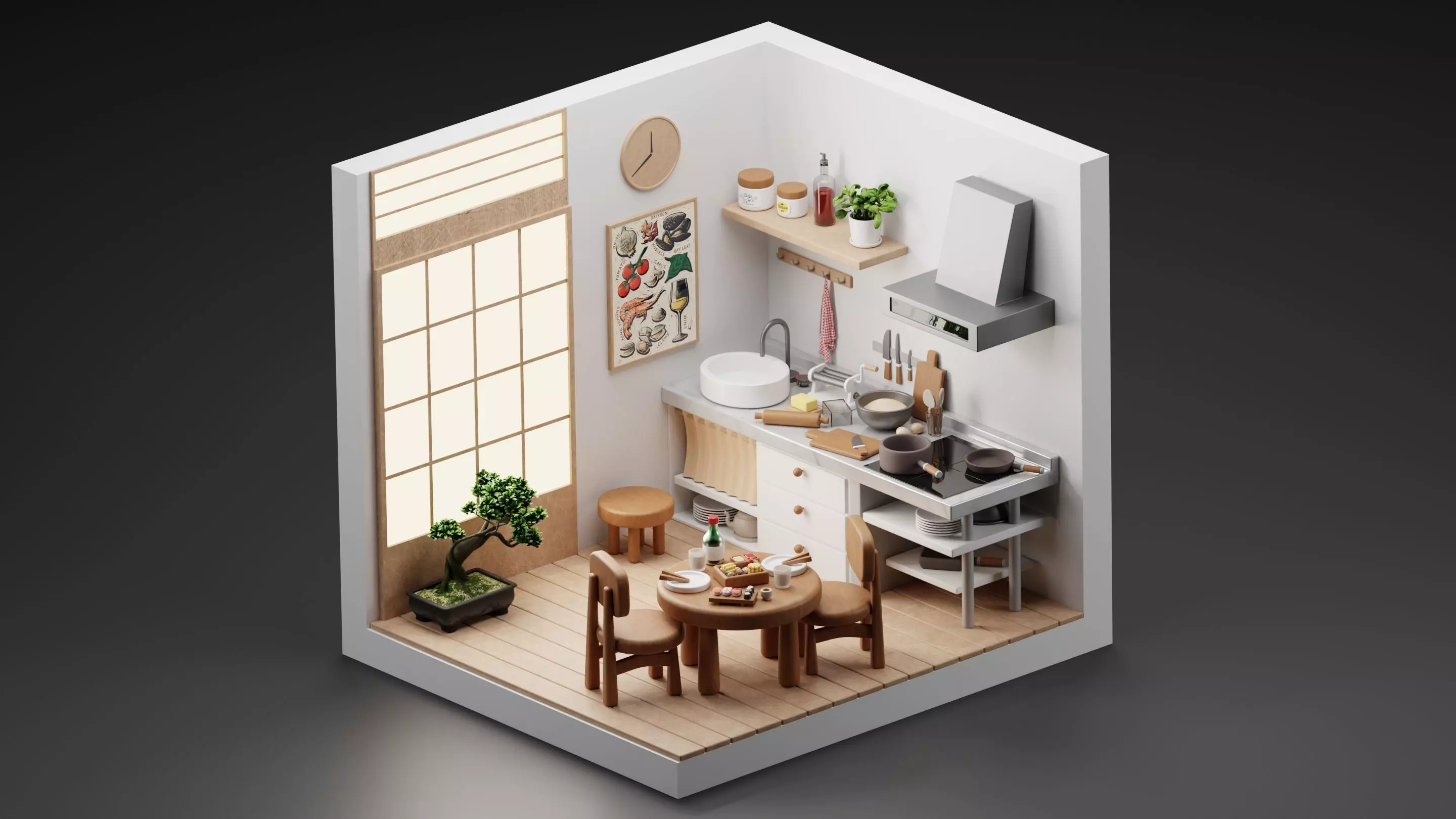 Kitchen isometric 3D model_0