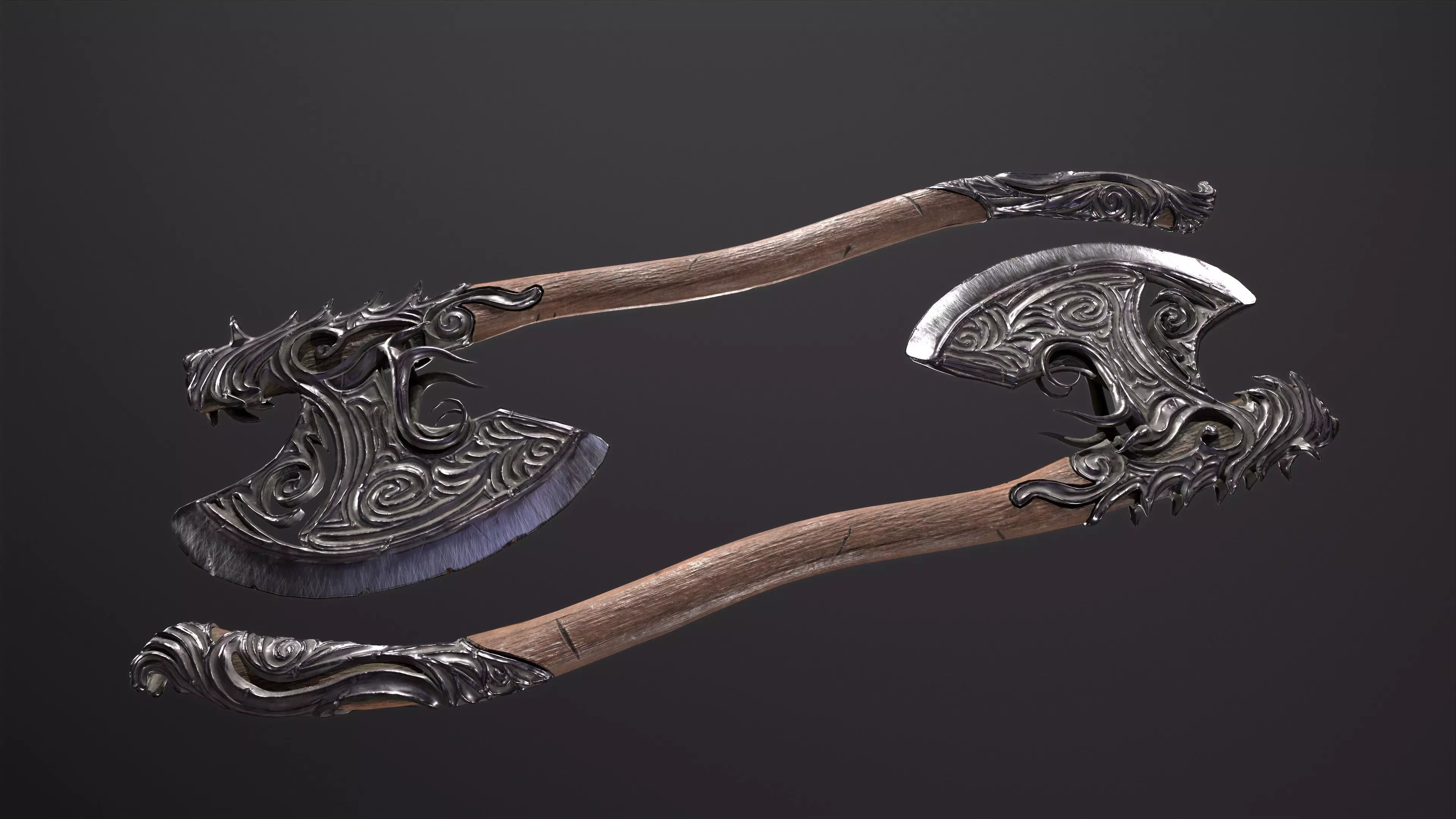 Fantazy Fight Axe Melee Weapon Low-poly 3D model