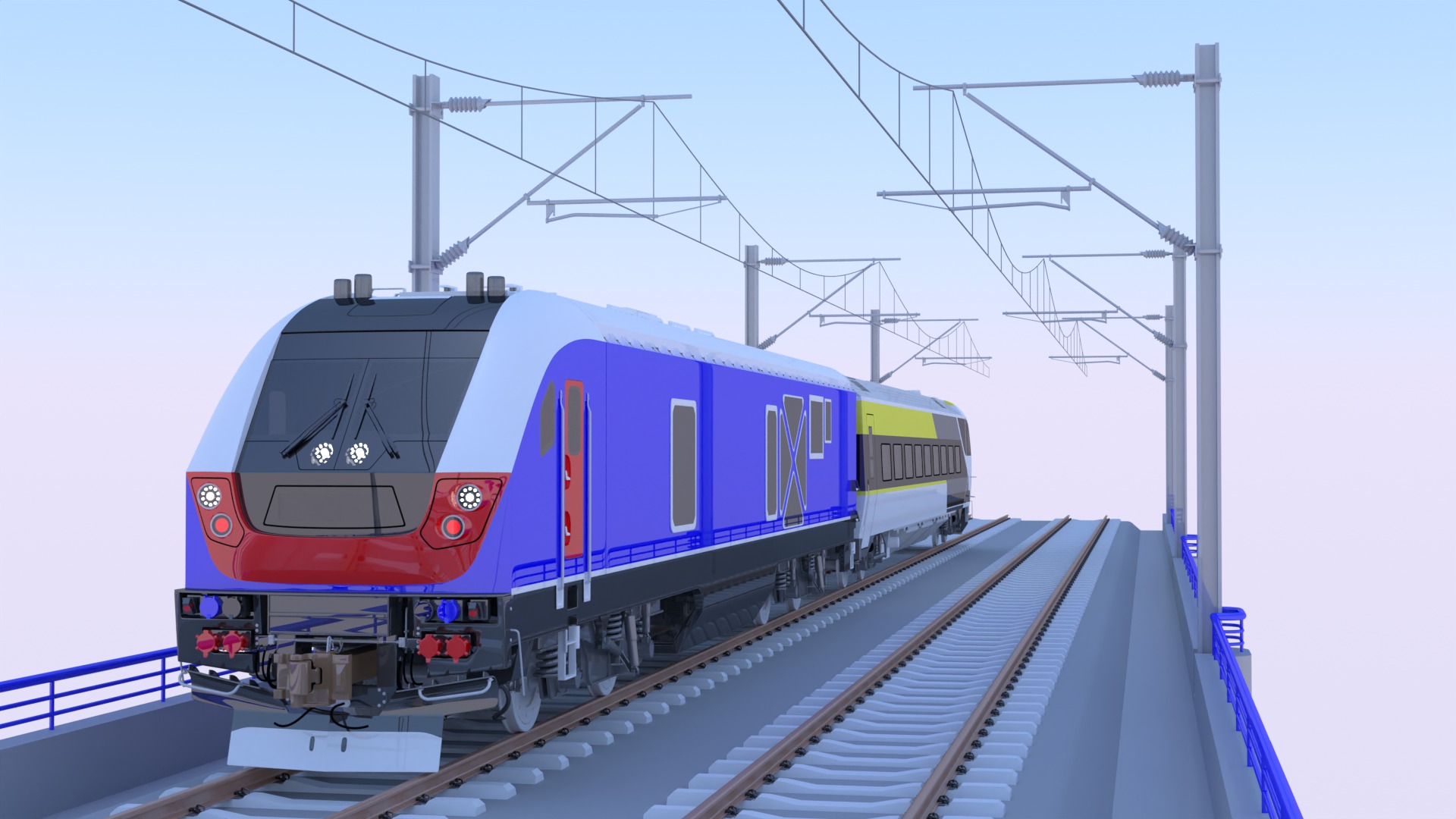 Bridge and station with american train 3D Model Collection_12